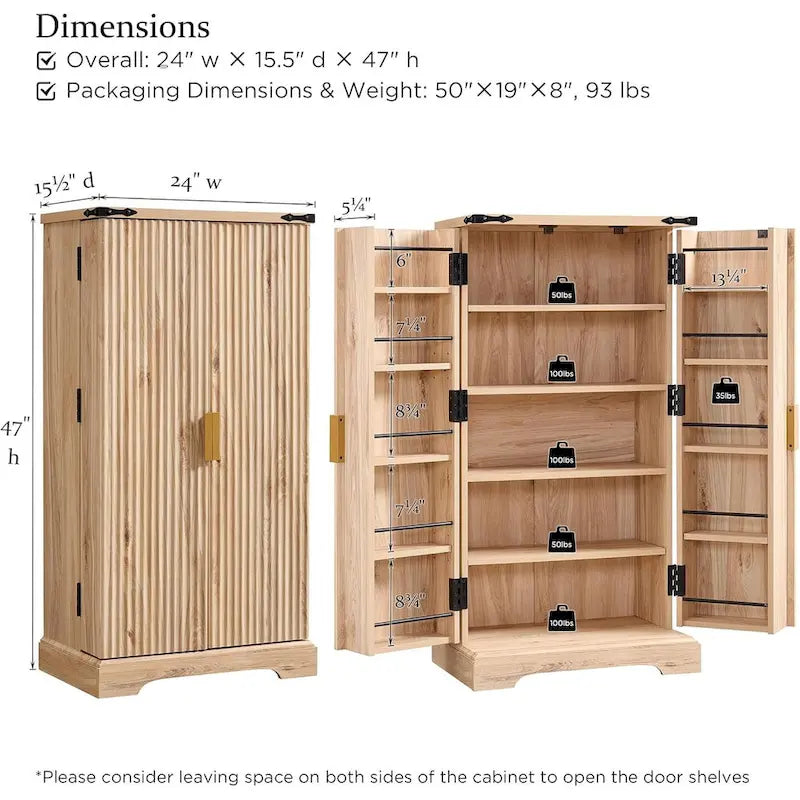 Modern Fluted Pantry Cabinet, Storage Cabinet, Wood Cupboard Organizer