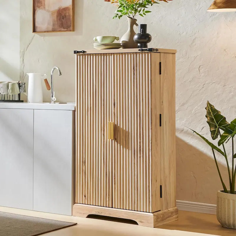 Modern Fluted Pantry Cabinet, Storage Cabinet, Wood Cupboard Organizer