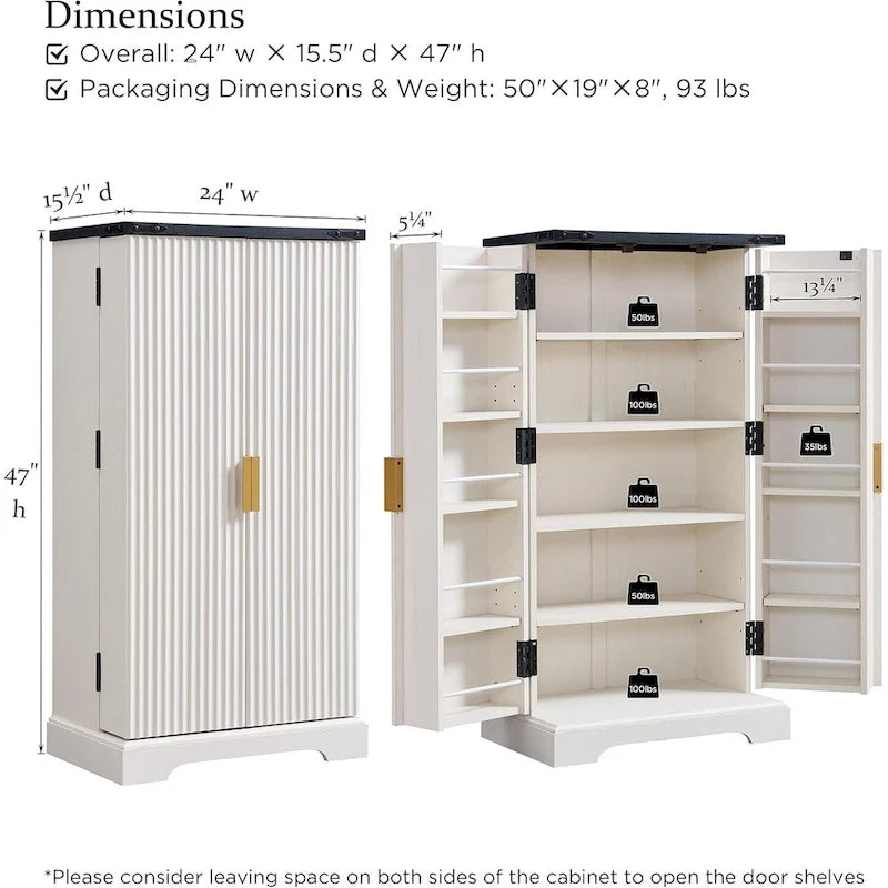 Modern Fluted Pantry Cabinet, Storage Cabinet, Wood Cupboard Organizer