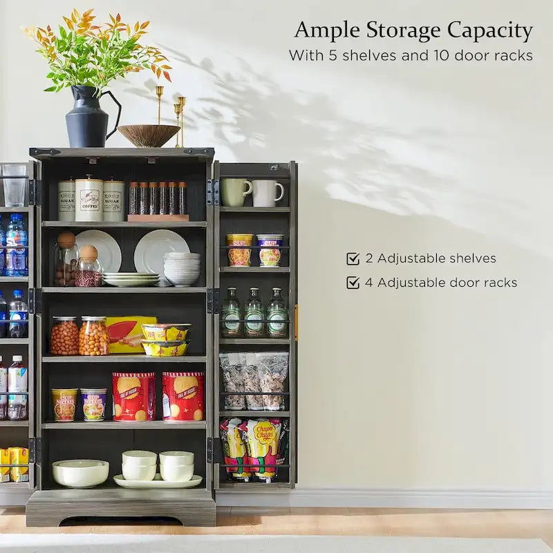 Modern Fluted Pantry Cabinet, Storage Cabinet, Wood Cupboard Organizer
