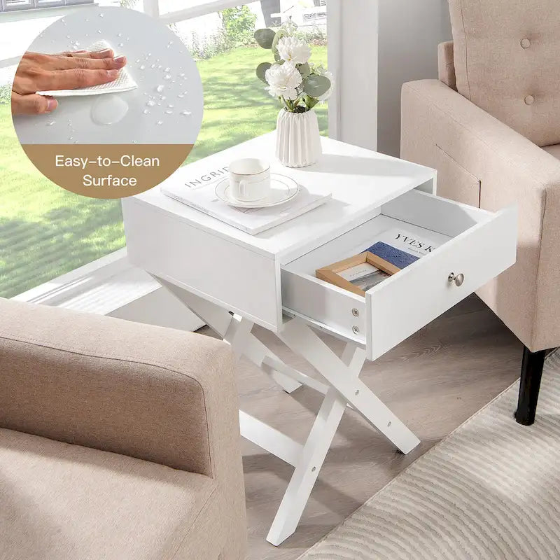 Costway Side Nightstand with Drawer x Shaped Structure Accent Sofa End
