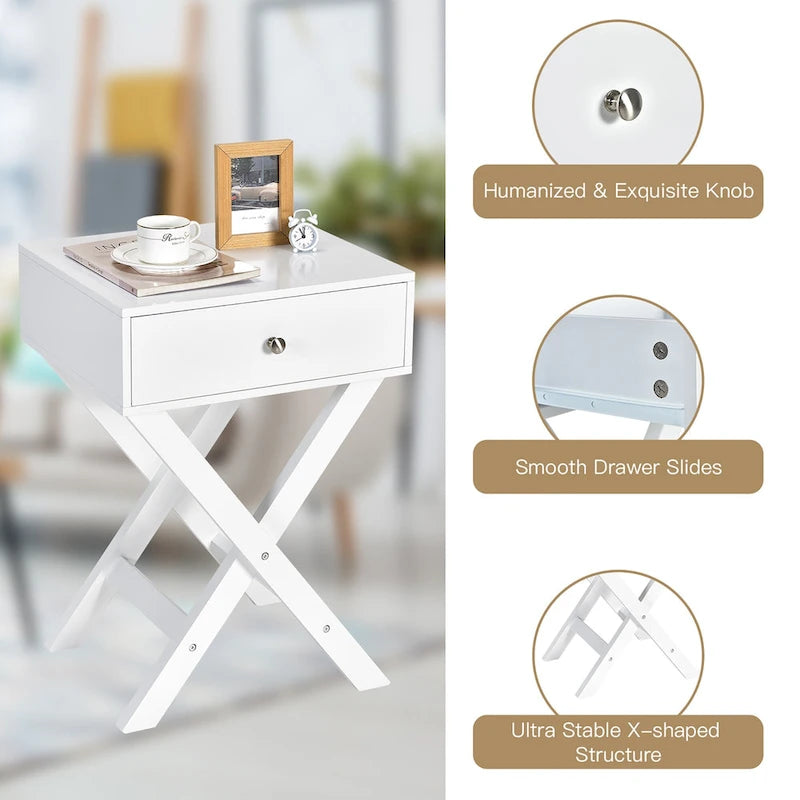 Costway Side Nightstand with Drawer x Shaped Structure Accent Sofa End