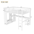 Queen Loft Bed - Built-in Wardrobe & Desk, Metal Frame with Shelves