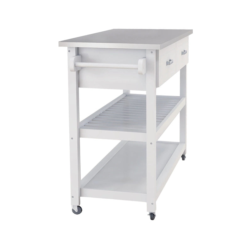 Stainless Steel Table Top White Kicthen Cart With Two Drawers(no include stool)