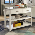 Stainless Steel Table Top White Kicthen Cart With Two Drawers(no include stool)