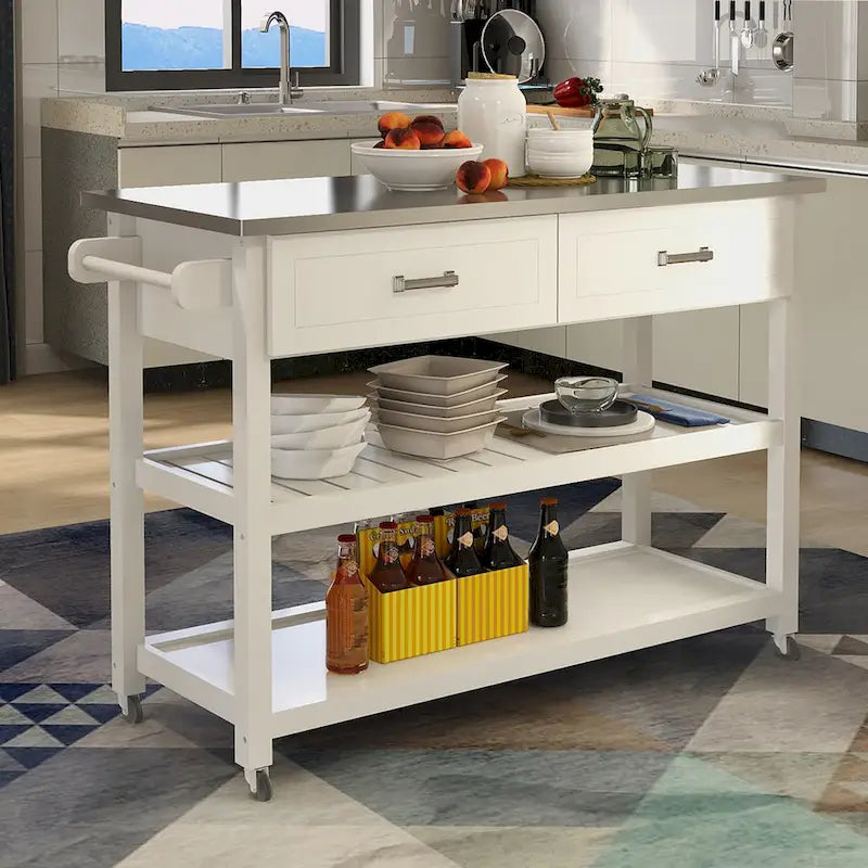 Stainless Steel Table Top White Kicthen Cart With Two Drawers(no include stool)