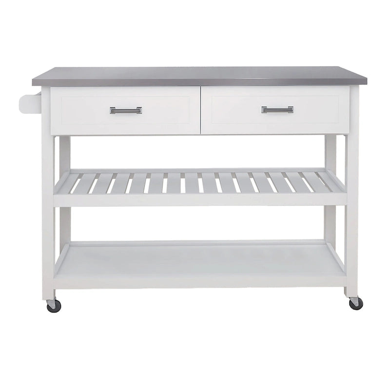 Stainless Steel Table Top White Kicthen Cart With Two Drawers(no include stool)