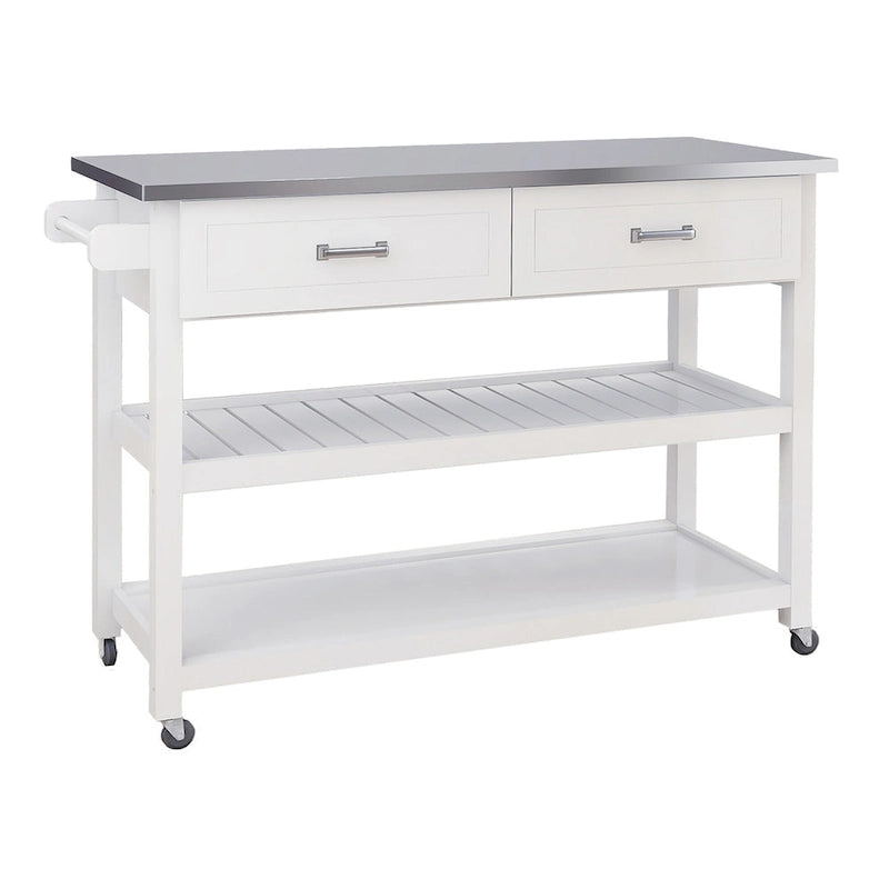 Stainless Steel Table Top White Kicthen Cart With Two Drawers(no include stool)