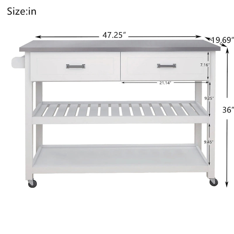 Stainless Steel Table Top White Kicthen Cart With Two Drawers(no include stool)