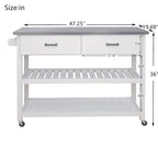 Stainless Steel Table Top White Kicthen Cart With Two Drawers(no include stool)