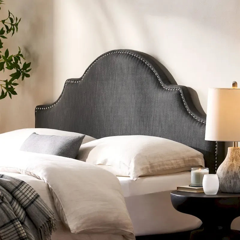 Bianca Adjustable Full/Queen Studded Fabric Headboard by