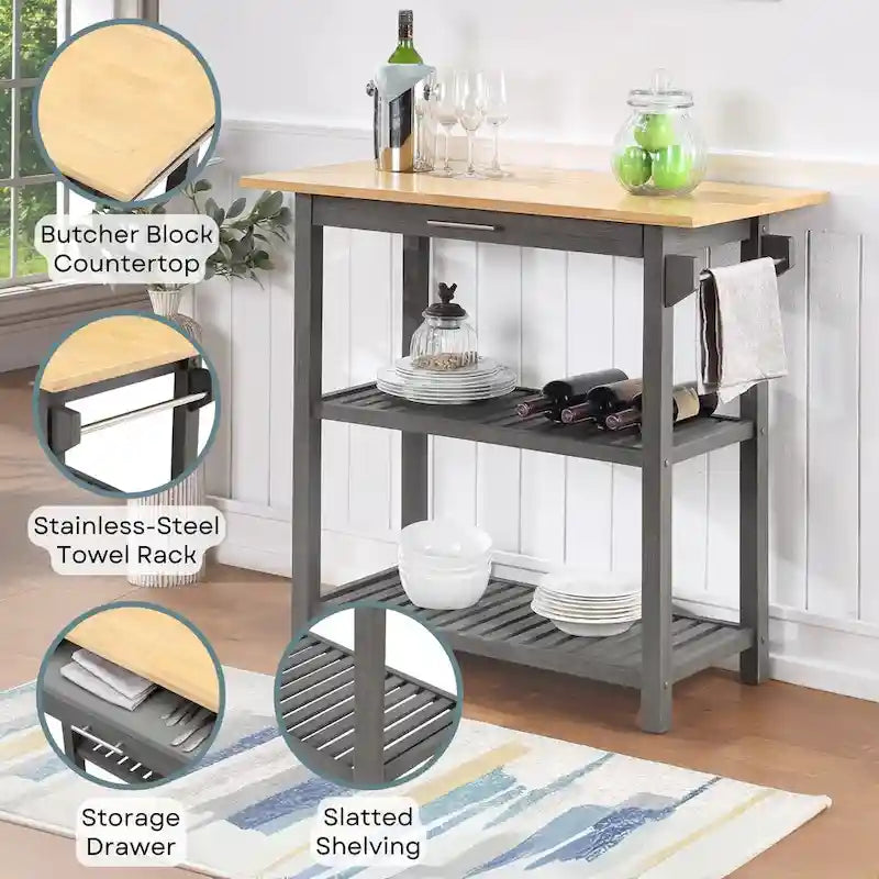 Designs2Go 3 Tier Butcher Block Kitchen Prep Island with Drawer