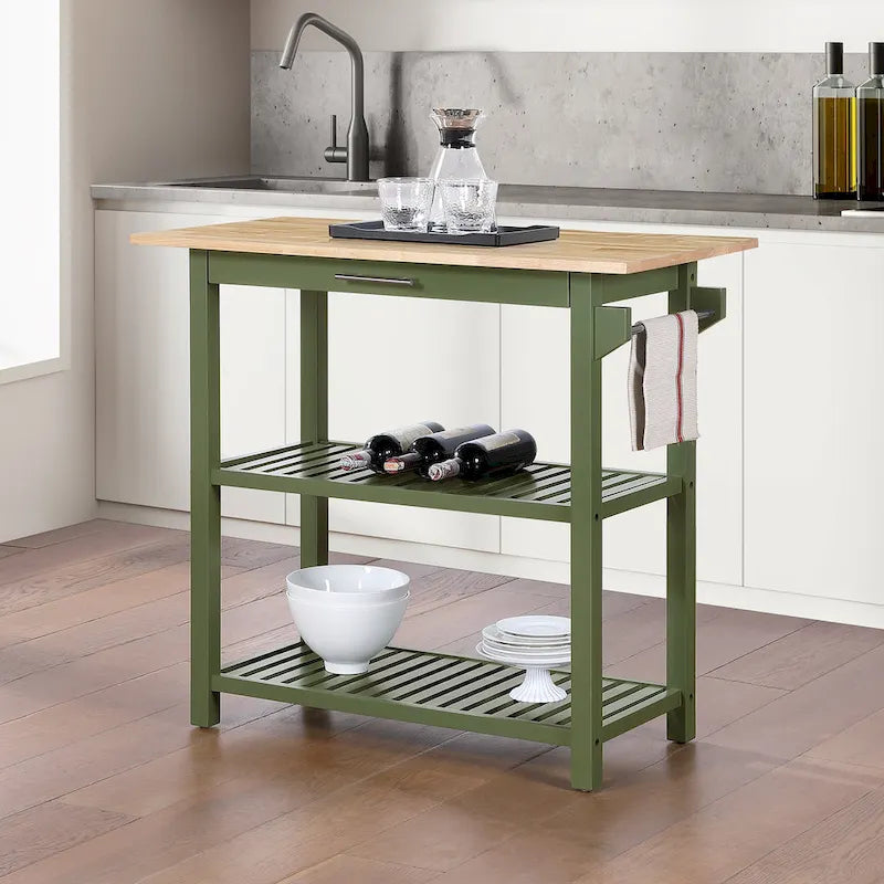 Designs2Go 3 Tier Butcher Block Kitchen Prep Island with Drawer
