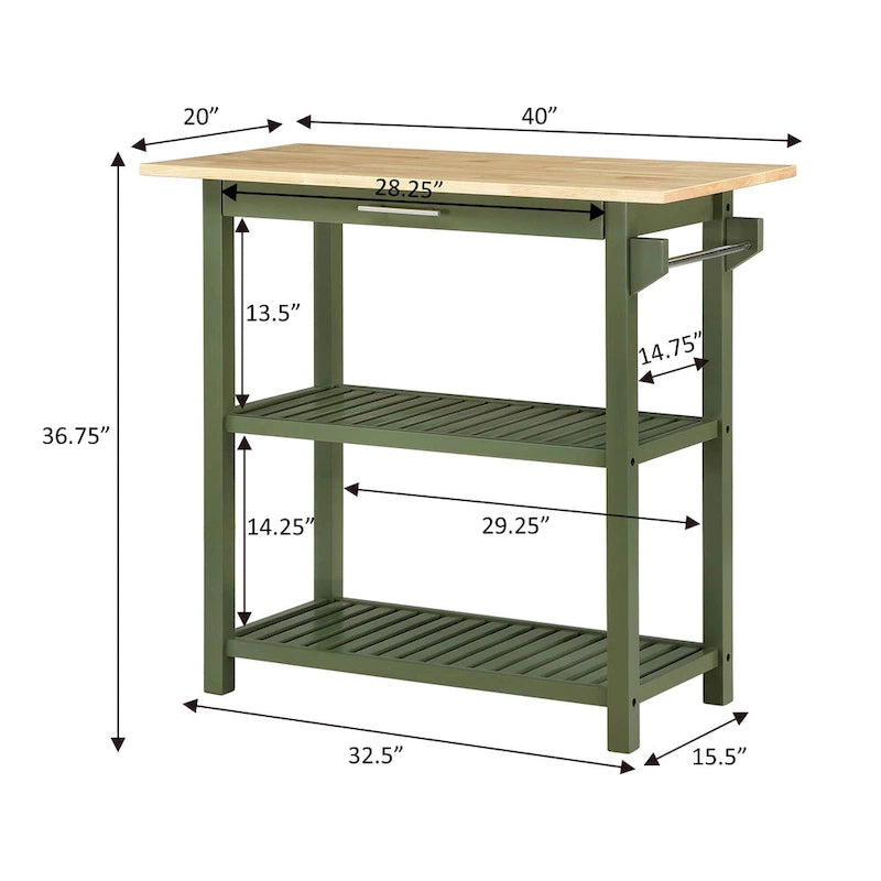 Designs2Go 3 Tier Butcher Block Kitchen Prep Island with Drawer