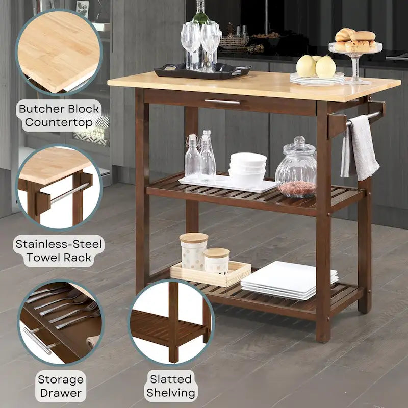 Designs2Go 3 Tier Butcher Block Kitchen Prep Island with Drawer