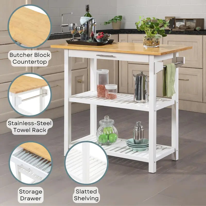 Designs2Go 3 Tier Butcher Block Kitchen Prep Island with Drawer