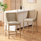  Cataldo Fabric Upholstered Wood and Cane 25.5-Inch Counter Stools (Set of 2)