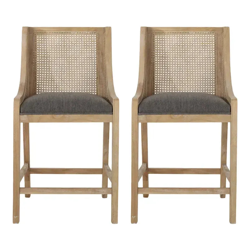 Cataldo Fabric Upholstered Wood and Cane 25.5-Inch Counter Stools (Set of 2)