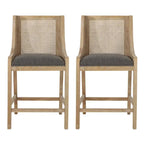Cataldo Fabric Upholstered Wood and Cane 25.5-Inch Counter Stools (Set of 2)