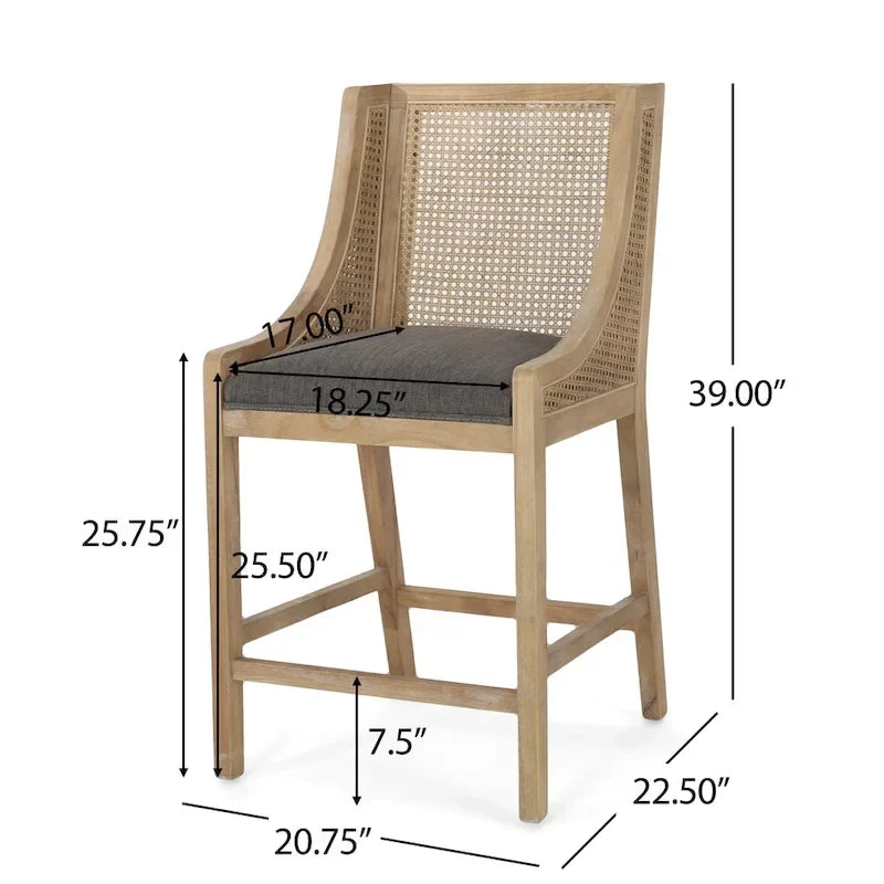 Cataldo Fabric Upholstered Wood and Cane 25.5-Inch Counter Stools (Set of 2)