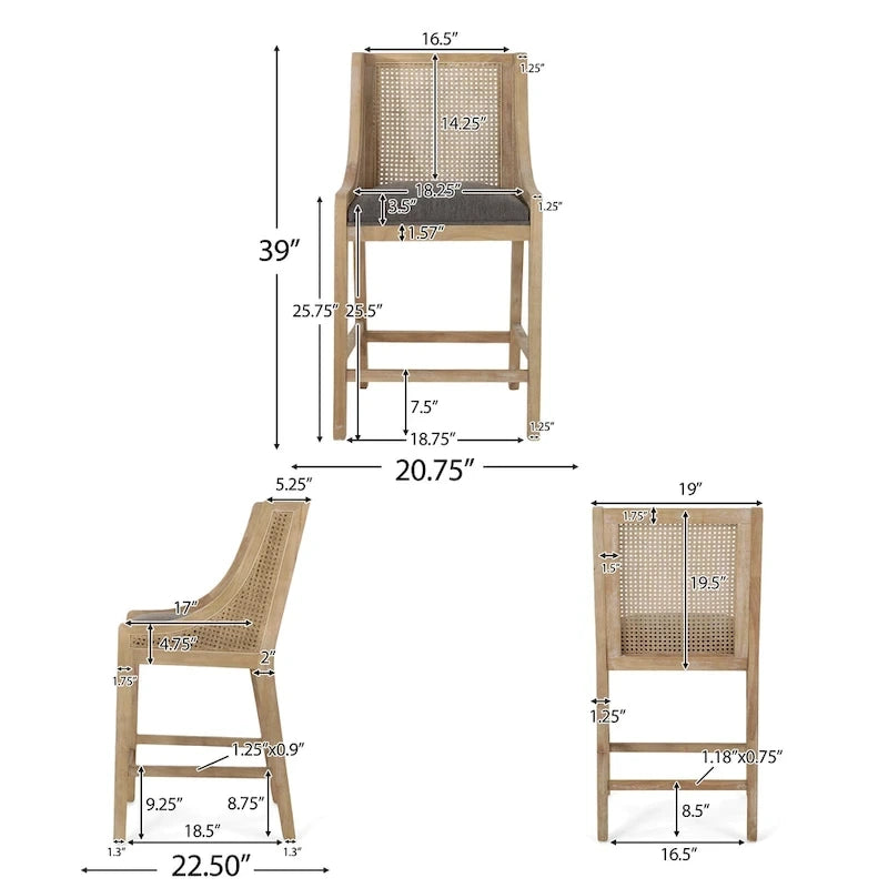 Cataldo Fabric Upholstered Wood and Cane 25.5-Inch Counter Stools (Set of 2)