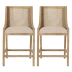 Cataldo Fabric Upholstered Wood and Cane 25.5-Inch Counter Stools (Set of 2)