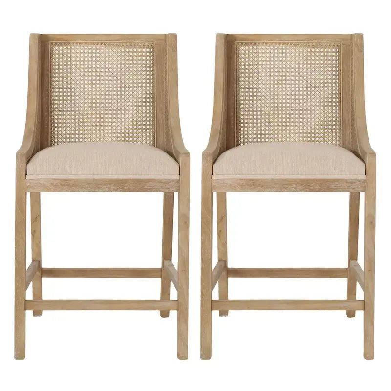 Cataldo Fabric Upholstered Wood and Cane 25.5-Inch Counter Stools (Set of 2)