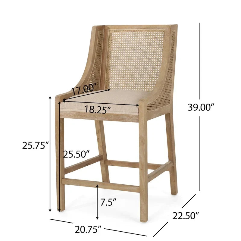 Cataldo Fabric Upholstered Wood and Cane 25.5-Inch Counter Stools (Set of 2)