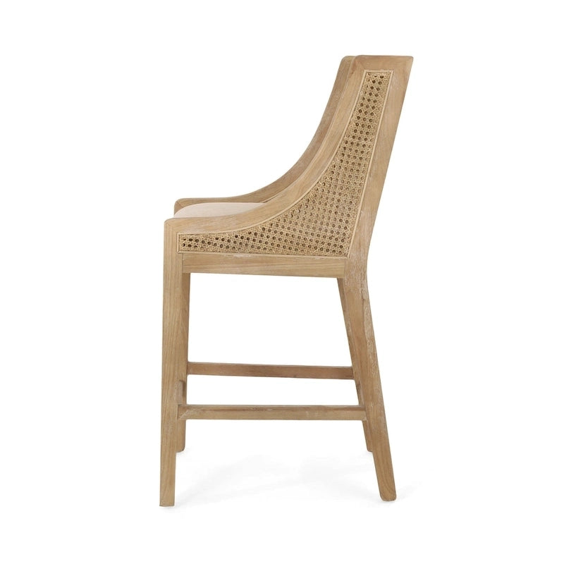Cataldo Fabric Upholstered Wood and Cane 25.5-Inch Counter Stools (Set of 2)