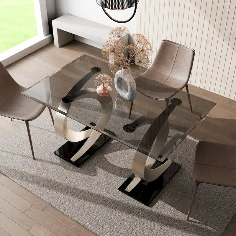 Tualatin Modern 58-inch Glass Top Dining Table
