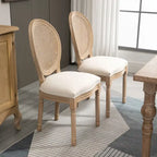 HOMCOM French-Style Upholstered Dining Chair Set, Armless Accent Side Chairs with Rattan Backrest and Linen-Touch Upholstery
