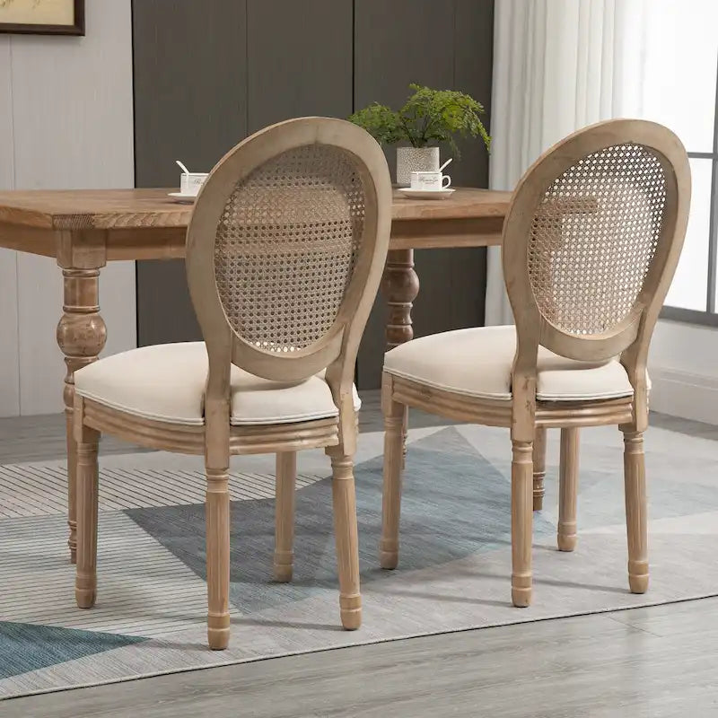 HOMCOM French-Style Upholstered Dining Chair Set, Armless Accent Side Chairs with Rattan Backrest and Linen-Touch Upholstery