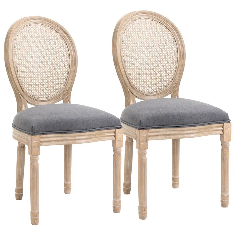 HOMCOM French-Style Upholstered Dining Chair Set, Armless Accent Side Chairs with Rattan Backrest and Linen-Touch Upholstery