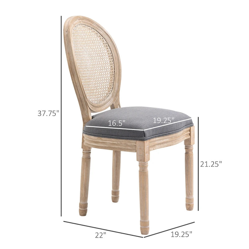 HOMCOM French-Style Upholstered Dining Chair Set, Armless Accent Side Chairs with Rattan Backrest and Linen-Touch Upholstery
