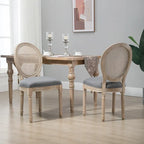 HOMCOM French-Style Upholstered Dining Chair Set, Armless Accent Side Chairs with Rattan Backrest and Linen-Touch Upholstery