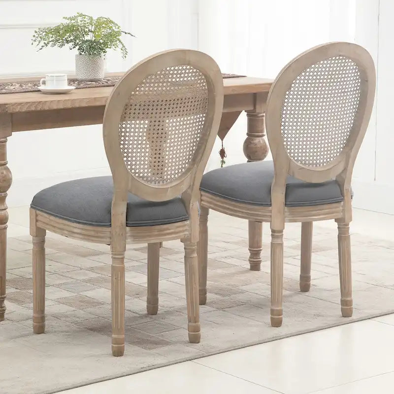 HOMCOM French-Style Upholstered Dining Chair Set, Armless Accent Side Chairs with Rattan Backrest and Linen-Touch Upholstery