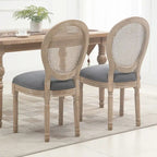 HOMCOM French-Style Upholstered Dining Chair Set, Armless Accent Side Chairs with Rattan Backrest and Linen-Touch Upholstery