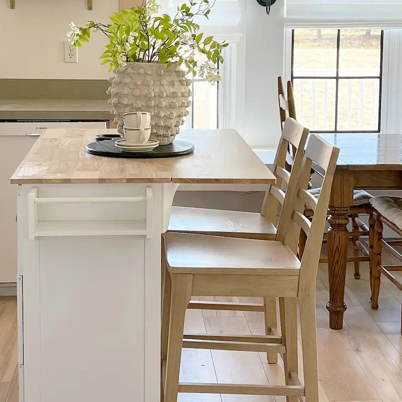Kitchen Island Cart with Drop-Leaf and Rubber Wood Top, Rolling Kitchen Trolley Cart with Large Storage Cabinet