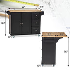 Kitchen Island Cart with Drop-Leaf and Rubber Wood Top, Rolling Kitchen Trolley Cart with Large Storage Cabinet