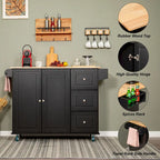 Kitchen Island Cart with Drop-Leaf and Rubber Wood Top, Rolling Kitchen Trolley Cart with Large Storage Cabinet