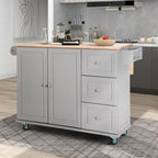 Kitchen Island Cart with Drop-Leaf and Rubber Wood Top, Rolling Kitchen Trolley Cart with Large Storage Cabinet