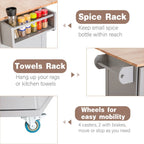Kitchen Island Cart with Drop-Leaf and Rubber Wood Top, Rolling Kitchen Trolley Cart with Large Storage Cabinet