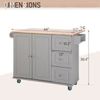 Kitchen Island Cart with Drop-Leaf and Rubber Wood Top, Rolling Kitchen Trolley Cart with Large Storage Cabinet