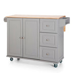 Kitchen Island Cart with Drop-Leaf and Rubber Wood Top, Rolling Kitchen Trolley Cart with Large Storage Cabinet
