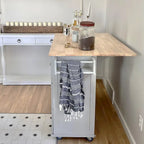 Kitchen Island Cart with Drop-Leaf and Rubber Wood Top, Rolling Kitchen Trolley Cart with Large Storage Cabinet
