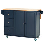 Kitchen Island Cart with Drop-Leaf and Rubber Wood Top, Rolling Kitchen Trolley Cart with Large Storage Cabinet