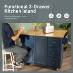 Kitchen Island Cart with Drop-Leaf and Rubber Wood Top, Rolling Kitchen Trolley Cart with Large Storage Cabinet