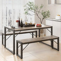 55Dinning Room Table Set for 4-63 Piece Industrial Dining Table Set with 2 Bench for Kitchen