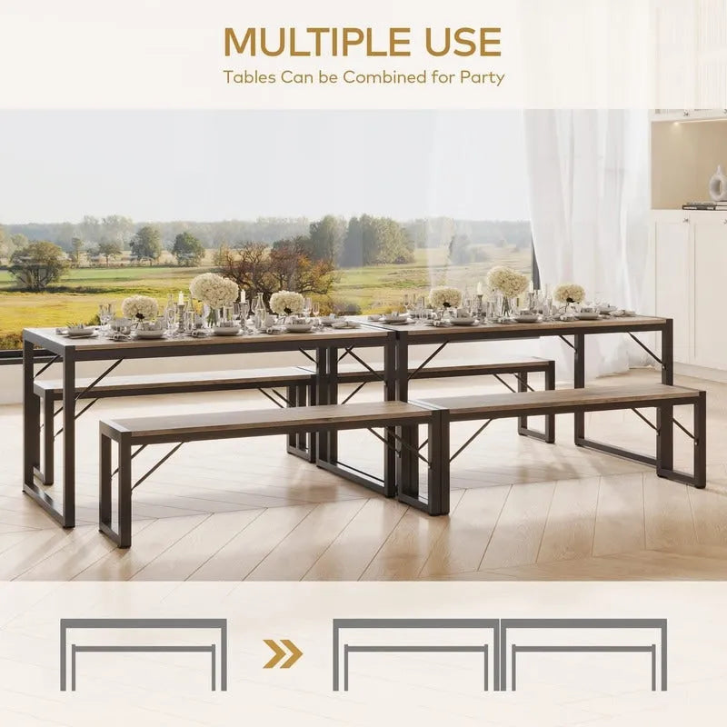 55Dinning Room Table Set for 4-63 Piece Industrial Dining Table Set with 2 Bench for Kitchen