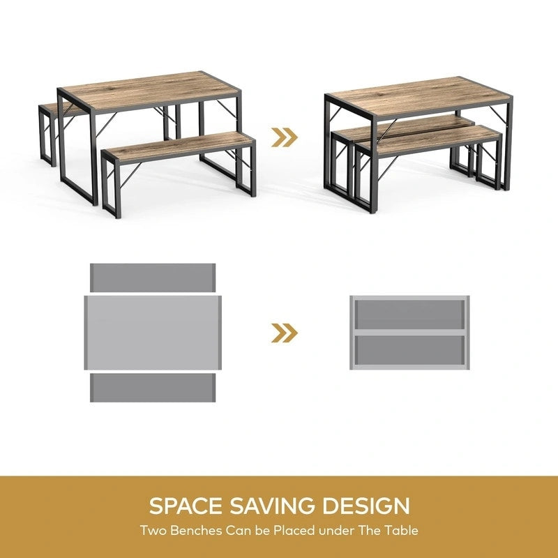 55Dinning Room Table Set for 4-63 Piece Industrial Dining Table Set with 2 Bench for Kitchen
